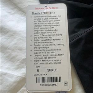 Lululemon Break Free Tank *Nulux Medium Support